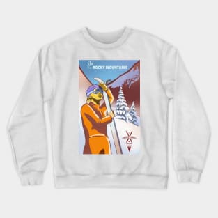 Retro Ski Poster Ski the Rocky Mountains Crewneck Sweatshirt